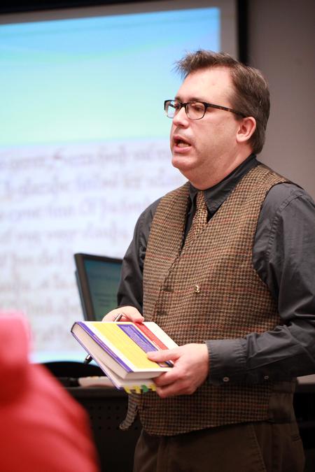 Gavin Richardson, professor of English, lectures.  - Photo by Kristi McMurry Woody