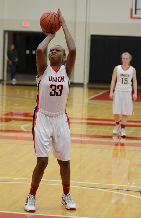 Adenike Dawodo shoots a free throw during a game against Blue Mountain College. - Photo by Jacob Moore