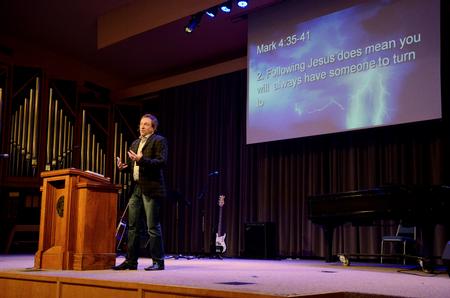Jim Thomas, Pastor of the Village Chapel in Nashville, speaks about the importance of fully relying on God.  - Photo by Anne Richoux