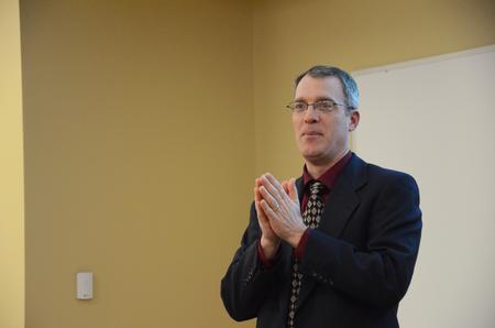 Steve Coffman, executive editor of <em>The Jackson Sun</em>, speaks during the Town & Gown lecture series about the importance of the local newspaper. - Photo by Zac Calvert
