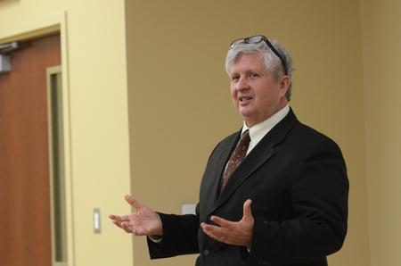 Tom Cooper, author of <em>Fast Media/Media Fast</em> and professor of visual and media arts at Emerson College, speaks about the dangers of media addiction and the need for a Christian lens of media. - Photo by Zac Calvert