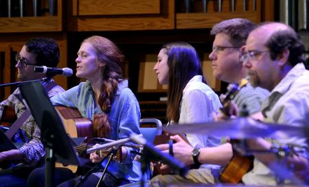 Members of Christ Community Church lead music during chapel. - Photo by Jacob Moore