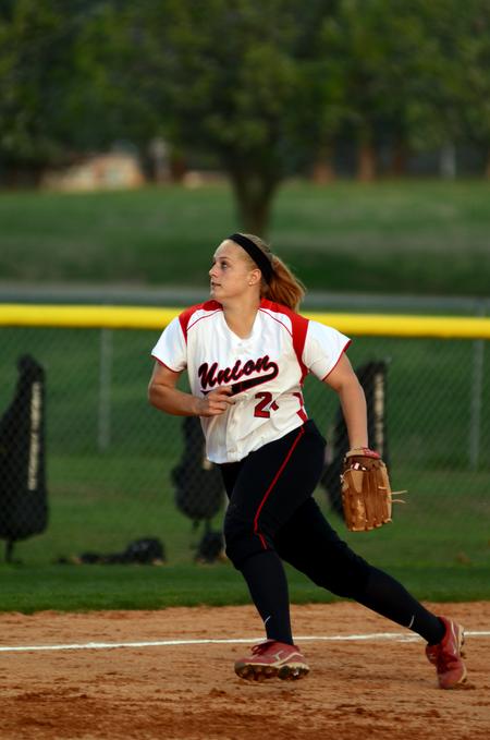 Jenyce Spence runs to catch the ball during a double-header against Freed-Hardeman University. The Lady Bulldogs won both games 2-0.  - Photo by Anne Richoux