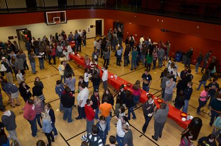 Students gather in the Bowld Student Commons to welcome each other back after Christmas break at the annual Holla Back Party.  - Photo by Ebbie Davis