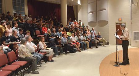 Carl Dennis,  shares some of his work with Union students and faculty at Hartley Recital Hall. - Photo by Morris Abernathy