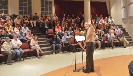 Carl Dennis,  shares some of his work with Union students and faculty at Hartley Recital Hall. - Photo by Morris Abernathy