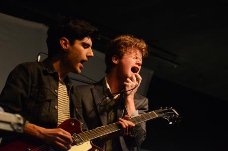 Guitarist Logan Purdon and lead singer Grayson Proctor of Vinyl Thief, a band out of Nashville, plays for students in a Barefoots Joe concert. - Photo by Zac Calvert