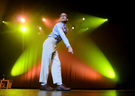 Joey Davis, sophomore business marketing major, performs during the Lambda Chi Alpha performance at the 15th annual Variety Show. - Photo by Jacob Moore