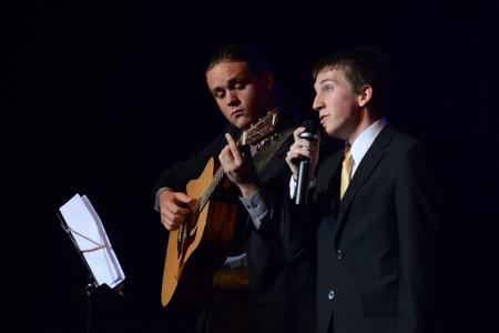 Jonathan Kerr, sophomore English major, and Zac McMillan, sophomore intercultural studies major, perform during the 15th annual Variety Show. - Photo by Jacob Moore