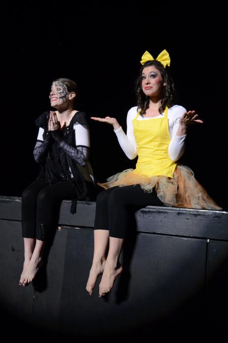 Joanna Hull, senior biology major, and Amanda Holloway, senior nursing major, perform with the independent group "Once Upon a Time" during the 15th annual Variety Show. - Photo by Jacob Moore