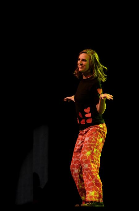 Anna Lewis, sophomore TESL major, performs with "The Hopeful Rascals" during the 15th annual Variety Show. - Photo by Anne Richoux