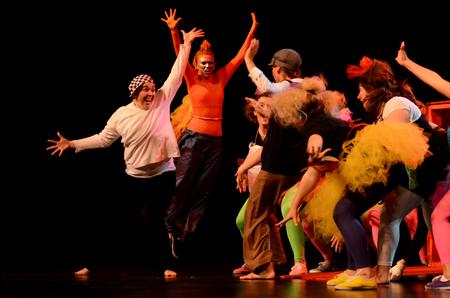 Bailey Shearon, freshman elementary education major, and Jessica Douglas, senior nursing major, perform a Dr. Seuss themed act with Kappa Delta in the 15th annual Variety Show. - Photo by Anne Richoux