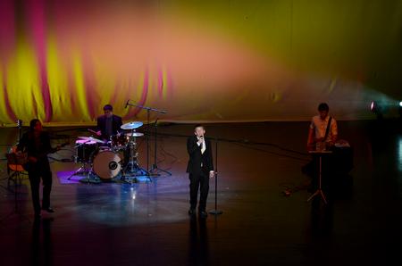 Sophomores, Jonathan Kerr, Taylor Hare, Zac McMillan, and Jeff Lancaster perform at the conclusion of the 15th annual Variety Show. - Photo by Anne Richoux
