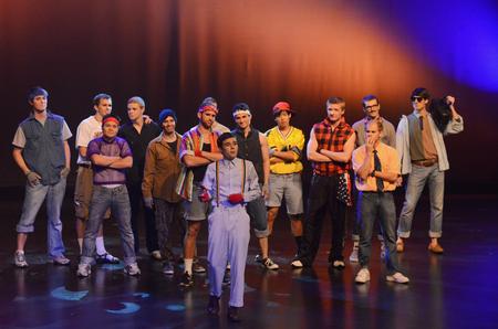 The men of Lambda Chi Alpha finish their performance in the 15th Annual Variety Show by turning to the audience with words of wisdom.  - Photo by Zac Calvert