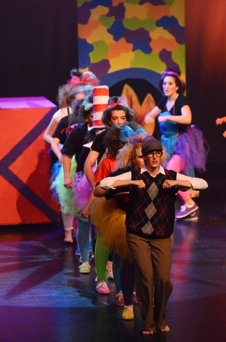 Taylor Maylott, senior conservation biology major, plays the character of Dr. Seuss and leads a stomp number during the Kappa Delta performance in the 15th Annual Variety Show. They went on to win the best costume award for the show.  - Photo by Zac Calvert