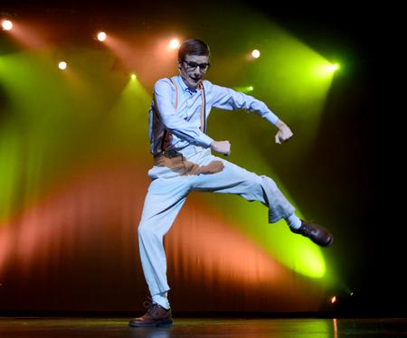 Joey Davis, sophomore business marketing major, performs with Lambda Chi Alpha at the 15th Annual Variety show, hosted by the Student Activities Council. 
 - Photo by Ebbie Davis