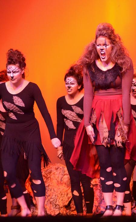 Libby Parks, senior nursing major, plays the role of Scar from the Lion King for the Chi Omega routine during the 15th Annual Variety Show. The women of Chi Omega went on to win the best overall large group award. - Photo by Zac Calvert