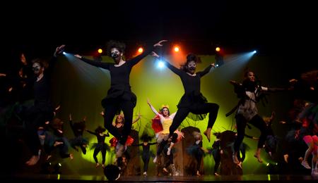 "Once Upon A Time", an independent group, performs a choreographed jump at the 15th Annual Variety Show, hosted by the SAC. 
 - Photo by Ebbie Davis