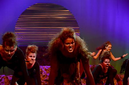 Libby Parks, senior nursing major, portrays Scar from The Lion King during Chi Omega's performance at SAC's 15th annual Variety Show. - Photo by Ebbie Davis