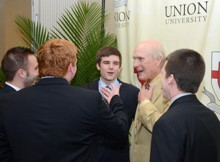 Terry Bradshaw, former NFL quarterback and current FOX Sports analyst, chats with Union students after the fourth annual Roy L. White Legacy Golf and Gala.  - Photo by Ebbie Davis