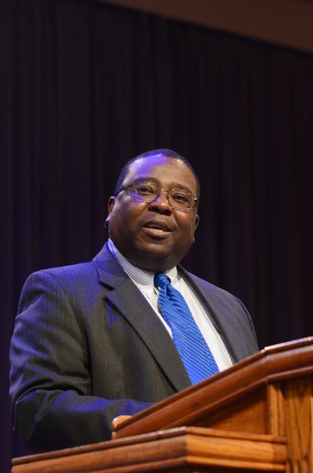 Frank Anderson, associate professor of ministry and missions, speaks in chapel about the importance of heaven being our final goal and destination, not this temporary world. - Photo by Zac Calvert