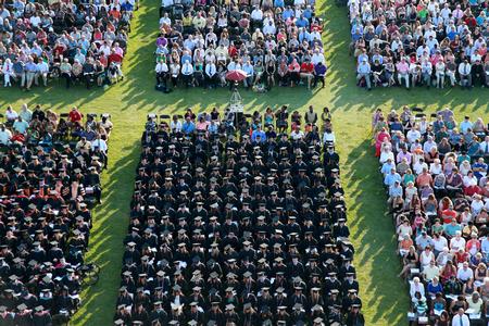 An exceptionally large crowd listens to Carol M. Swain, professor of political science and law at Vanderbilt University, give the commencement address at spring graduation. - Photo by Kristi McMurry Woody