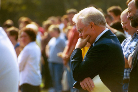 Mathematics professor Don Richard reflects on the events of Sept. 11 during the Service of Remembrance and Response. - Photo by Jim Veneman