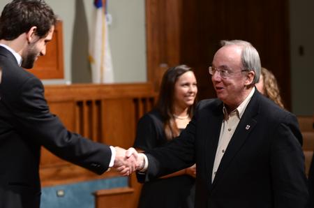David S. Dockery, congratulates members of the music department on a successful Spring Choral Concert.  - Photo by Ebbie Davis