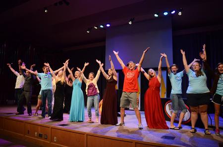 SAC members dance to the song "YMCA" to conclude the annual SAC game show. - Photo by Zac Calvert