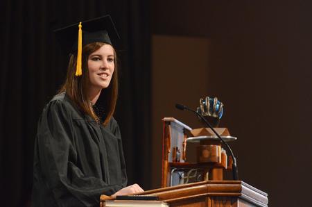 SGA president Kylie McDonald, senior political science major, speaks to students, faculty, and staff during Fall Convocation. - Photo by Zac Calvert