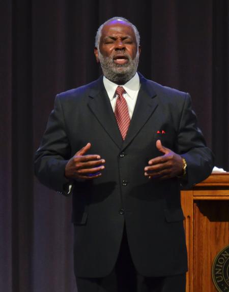 JACKSON, Tenn. – September 7, 2012– Robert Smith, professor of preaching at Beeson Divinity School in Birmingham, Ala., speaks in chapel. - Photo by Morris Abernathy