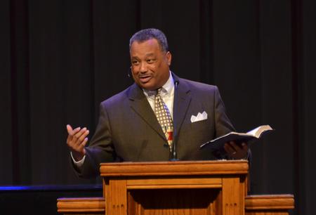 Fred Luter, president of the Southern Baptist Convention and senior pastor of Franklin Avenue Baptist Church, brings the message in chapel.  - Photo by Morris Abernathy