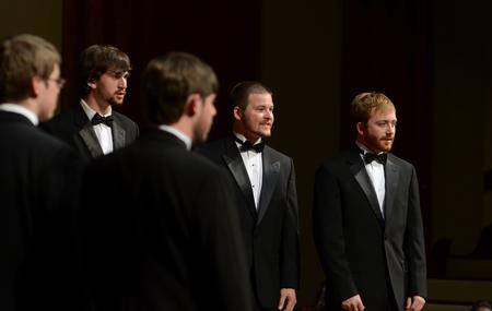 The mens choir performs at First Baptist Church during the annual fall choral concert. - Photo by Jacob Moore
