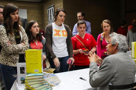 Ben Sáenz responds to a question from a group of students during the book signing. - Photo by Matt McDaniel