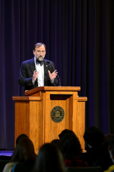 Hal Poe, Charles Colson Professor of Faith and Culture, speaks in chapel about "The Problem of Love." - Photo by Anne Richoux