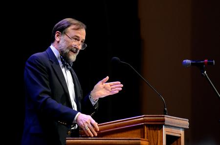 Hal Poe, Charles Colson Professor of Faith and Culture, talks to students in chapel about the four different types of love.  - Photo by Anne Richoux