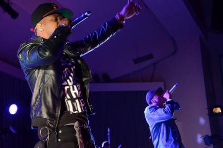 Christian artist Canon and Grammy award winner LeCrae perform together during the Homecoming concert in the G.M. Savage Memorial Chapel.  - Photo by Anne Richoux