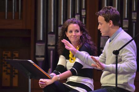 Ben Mandrell, pastor of Englewood Baptist church in Jackson, TN, speaks in chapel with his wife Lynley for the Crabtree Family Life Series. - Photo by Morris Abernathy
