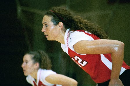 No. 12 Crystal Abel (forground) and No. 1 Allison Shein (back) awaiting serve - Photo by Tommy Sadler