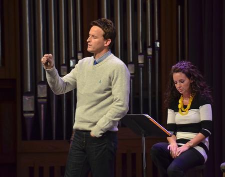 Ben Mandrell ends chapel with a prayer for the students. - Photo by Morris Abernathy