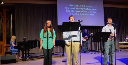 Several music majors unite in song and lead music together during chapel. - Photo by Olivia Wallace