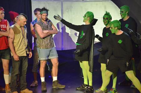 The men of Lambda Chi Alpha perform an alien invasion act for the 16th annual Variety Show, hosted by the Student Activities Council. - Photo by Morris Abernathy