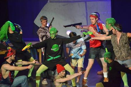 The men of Lambda Chi Alpha perform their alien invasion small group act for the 16th annual Variety Show.  - Photo by Morris Abernathy