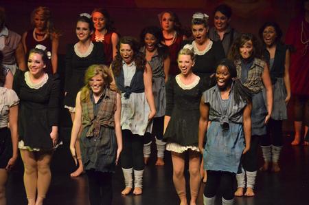 Students perform together for the Chi Omega large group act in the 16th annual Variety Show. - Photo by Morris Abernathy