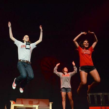 Members of the Student Athlete Advisory Committee perform during the 16th annual Variety Show. - Photo by Jacob Moore