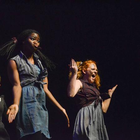 Members of Chi Omega perform an adaptation of "Annie" during the 16th annual Variety Show held at the Carl Perkins Civic Center. - Photo by Jacob Moore