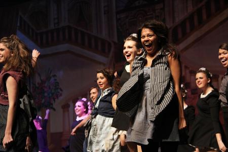 Josselyne Bustillo, sophomore political science major, dances in the Chi Omega performance during the 16th annual Variety Show at the Carl Perkins Civic Center. - Photo by Matt McDaniel