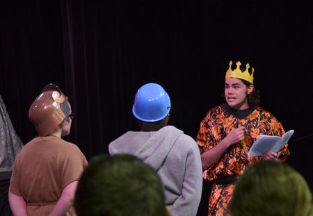 Taylor Hare, junior english major, plays the part of King Herod in the play "The Death of Herod." Gavin Richardson, professor of english, and his class concerning the history of the english language, presented the play in the W.D. Powell Theatre for the Scholarship Symposium. - Photo by Olivia Wallace