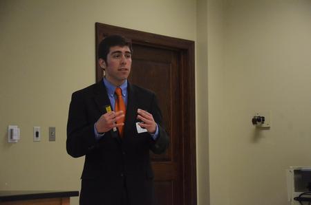Evan Hare, senior cell and molecular biology major, presents his research in the 2013 Scholarship Symposium. - Photo by Matt McDaniel