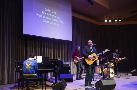 The City Fellowship worship team leads music in chapel. - Photo by Matt McDaniel